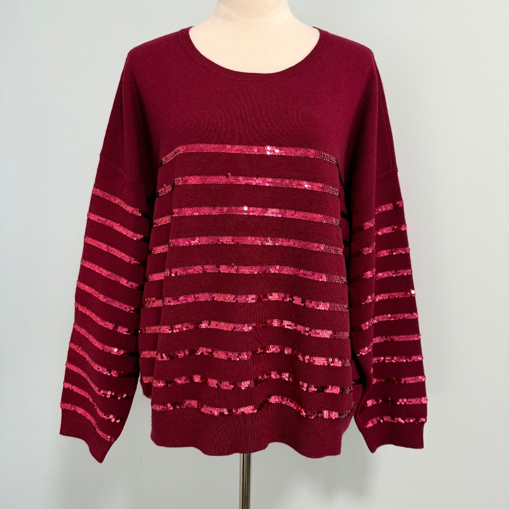 CALLIGRAPHIE Women’s Sequin Red ‎ Sweater Size XL
